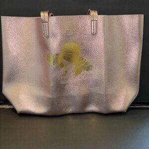 Silver and Gold Metallic Tote Bag with Textured Design